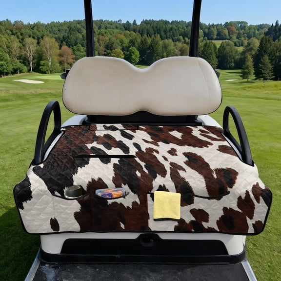 COEQINE Golf Cart Seat Covers with Carry Handle, Comfortable Golf Cart Seat Towel Blanket, Fits for EZGO Yamaha Club Car and Other 2-Seat Golf Carts, Black Brown Cow Print