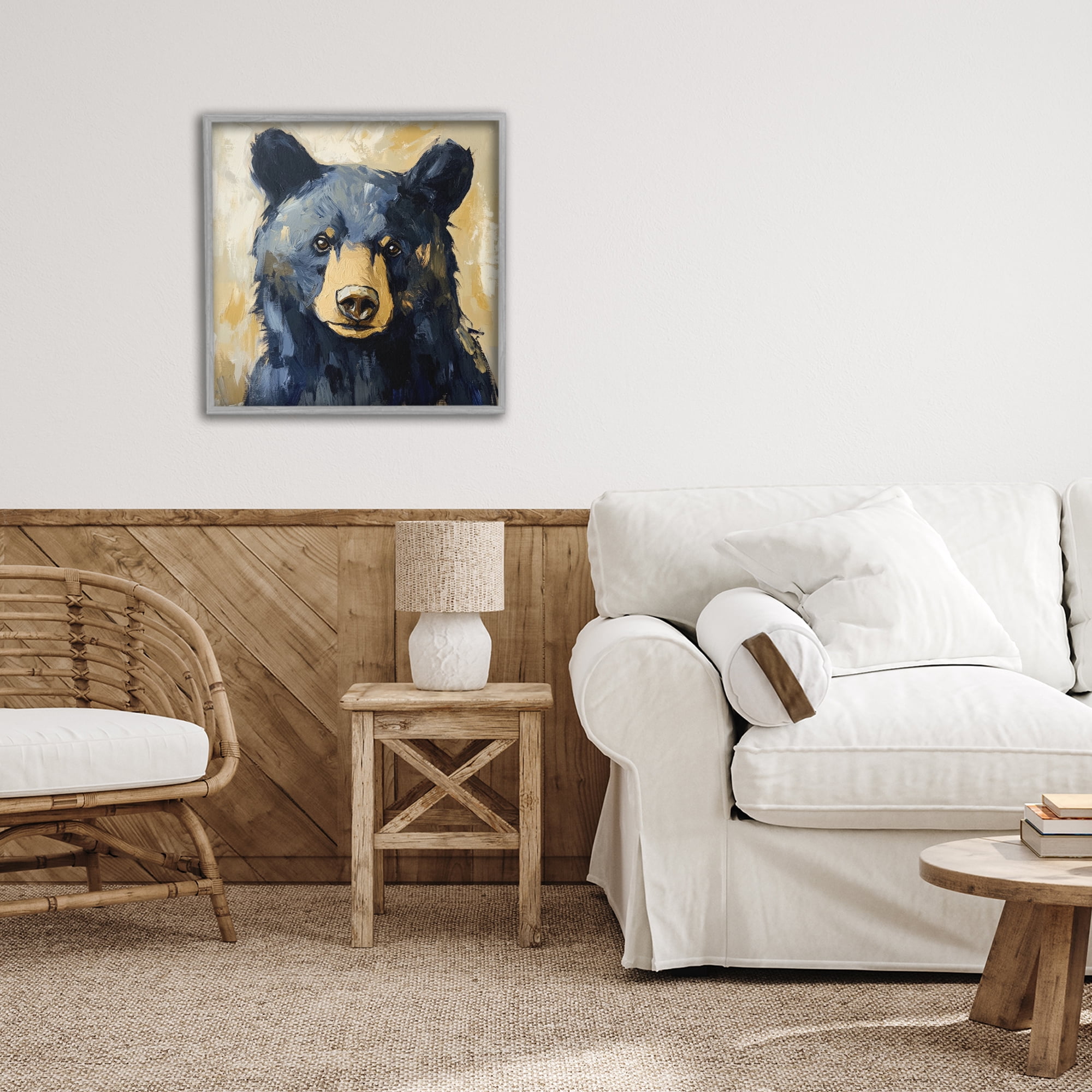 Stupell Industries Big Bear with Brushstrokes Gray Framed Giclee Art, design by Petal Prints Design