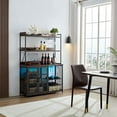 thumbnail image 2 of Spaco Coffee Bar Cabinet, 3 Tier Shelves, Glass & Mug Display, Brown Alder Wood Tone, 2 of 5