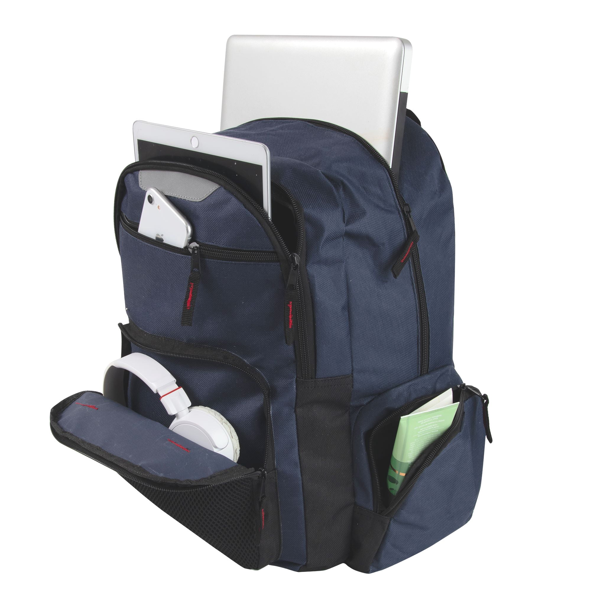 24 Pack of Bulk Wholesale Heavy Duty, Reflective, Dual Compartment, Multi-Pocket, Laptop Backpacks for Work, School, College, Classrooms, Charity and Homeless Donation in Male Colors Pack