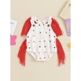 thumbnail image 4 of Aojekbee Baby Girls Boys Denim Overalls Casual Star Print Tassel Neck Sleeveless 4th of July Jumpsuit Toddler Summer Clothes, 4 of 10