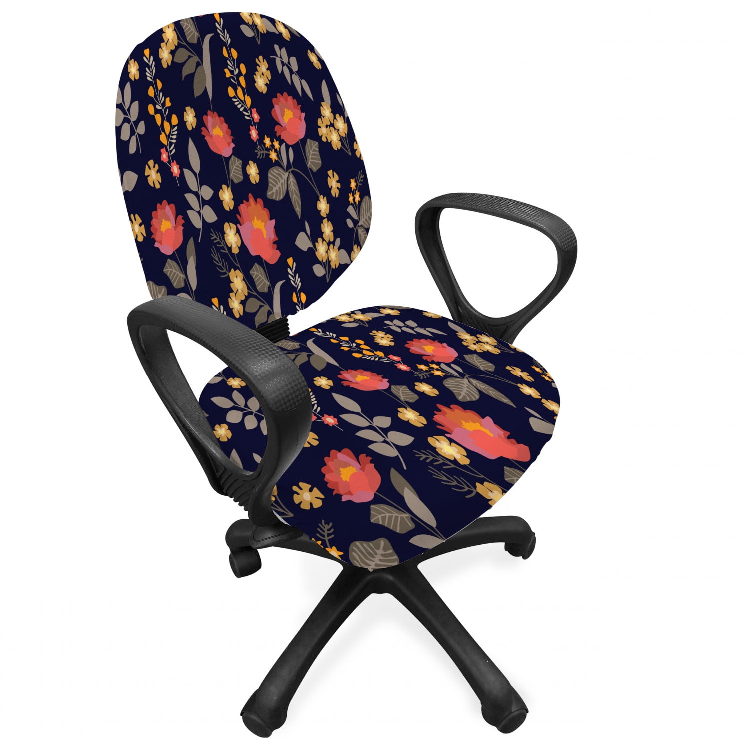 Floral Office Chair Slipcover, Repetitive Forest Roses Flowers Autumn