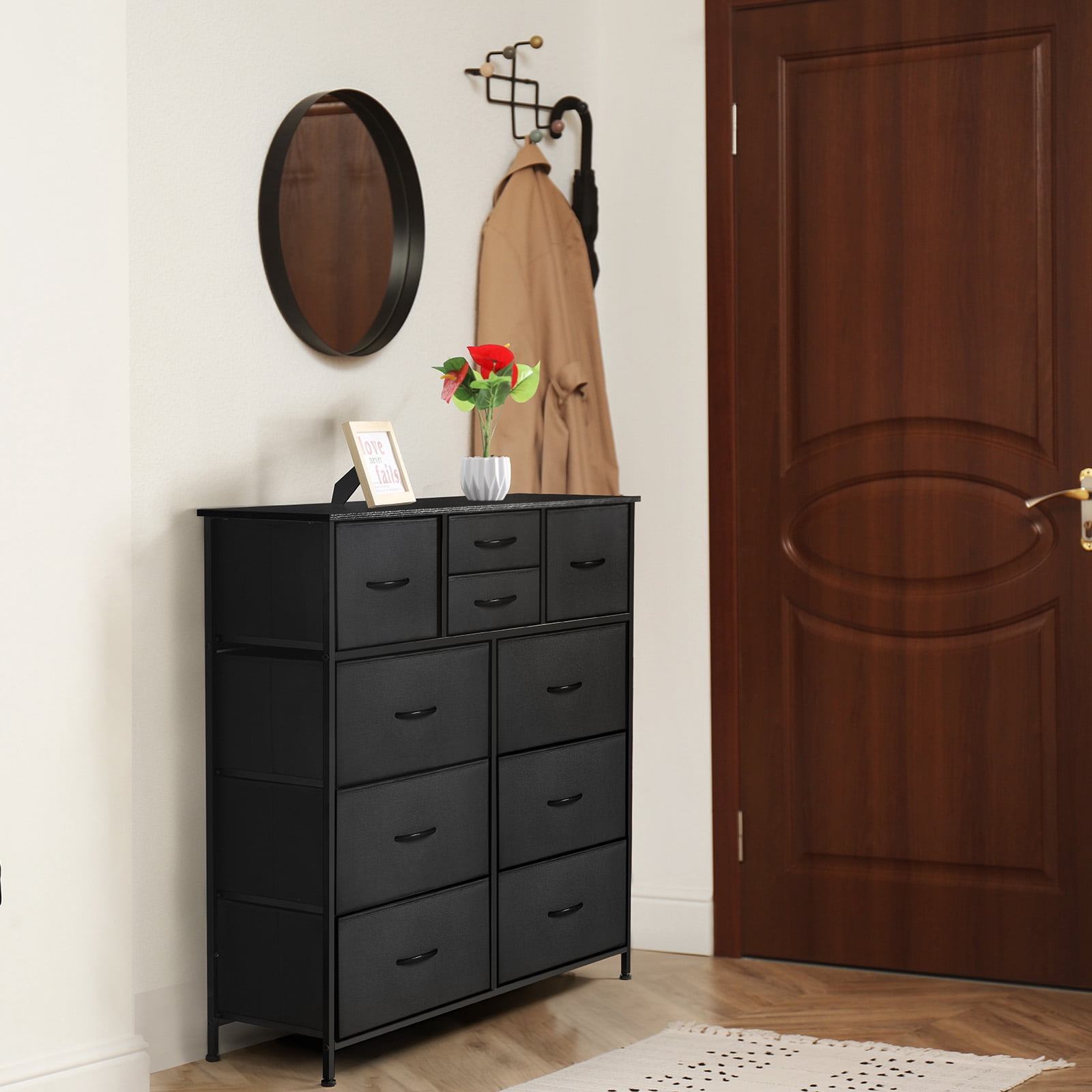 Oumilen Adult Dresser with 10 Non-Woven Drawers Small Chest of Drawers, Black