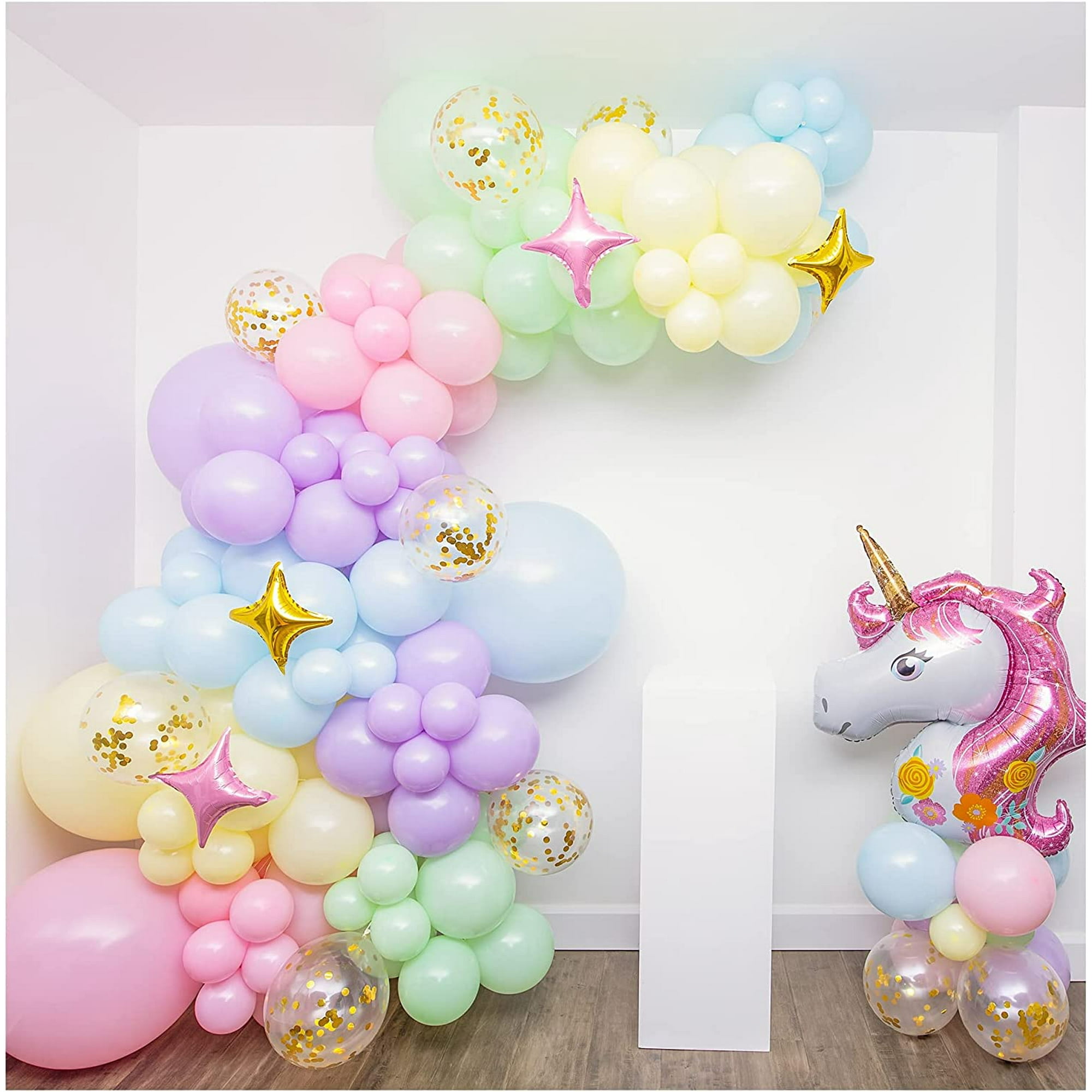 Shimmer and Confetti Premium DIY Pastel Unicorn Balloon Garland and Arch Kit Giant Unicorn Stars Confetti. Unicorn Birthday Decorations for Girls.