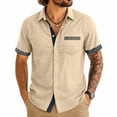 thumbnail image 2 of PNTUTB Summer Men's Fashion Printed Patchwork Casual Loose Comfort Collared Button Front Short Sleeve Top with Pockets, 2 of 6
