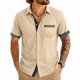 thumbnail image 2 of Ceisia Men's Loose Fit Short Sleeve Button Down Shirts with Geometric Print and Contrast Trim, Casual Summer Beach Tops Gifts, 2 of 5