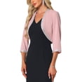 thumbnail image 4 of INSPIRE CHIC Women's Evening Shrug Sequin Trim 3/4 Sleeve Open Front Cropped Chiffon Cardigan Pink S, 4 of 5