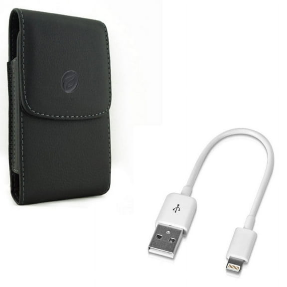 Holster Leather Case Belt Clip w Cord Charger Short USB Cable for iPhone XS,X,8,7,6S,6,11 Pro Models
