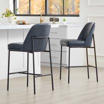 CHITA Modern Counter Height Bar Stool Set of 2, 27 inch Counter Stool with Back & Metal Legs, Faux Leather in Navy Blue