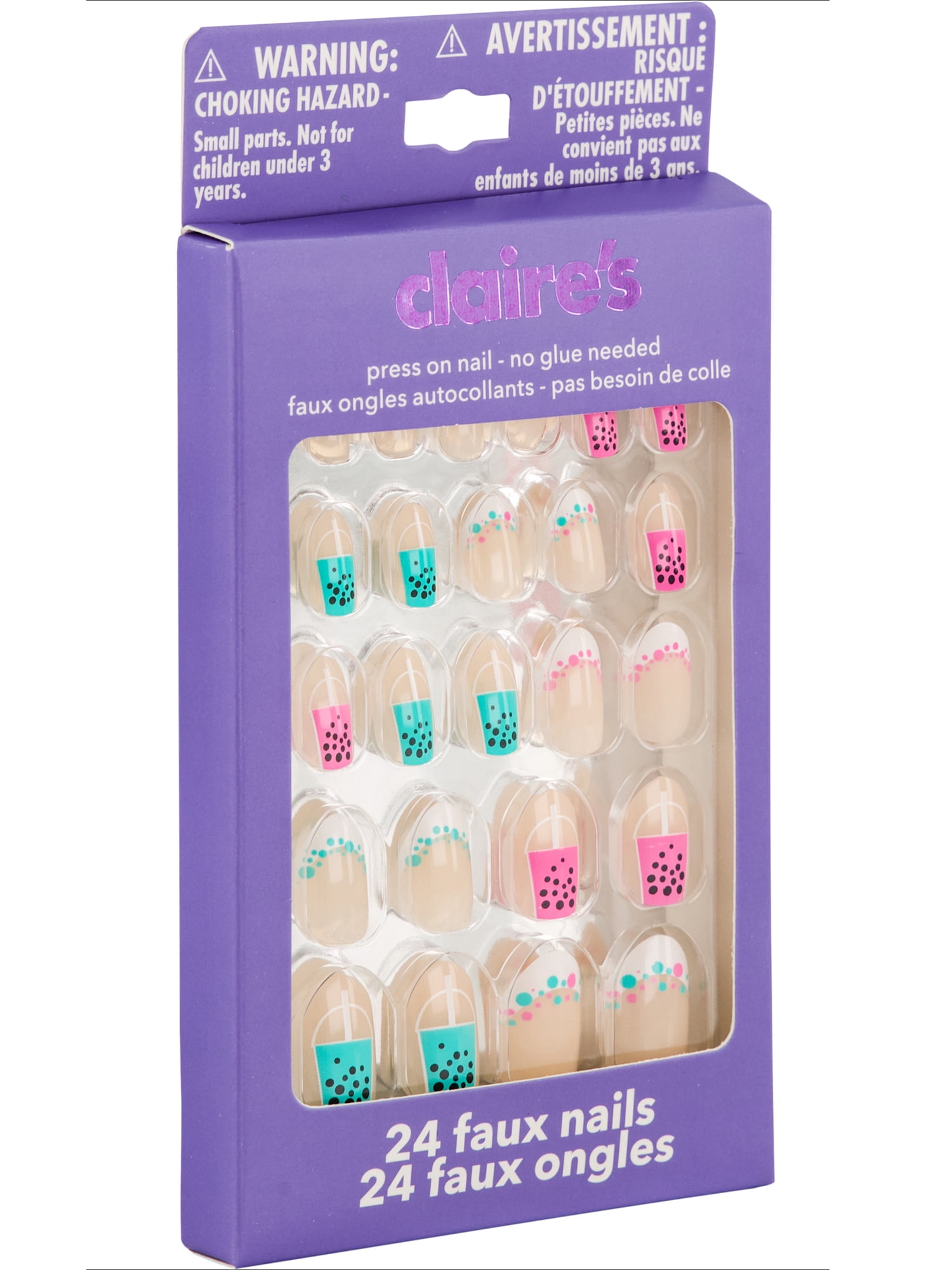 Claire's Teen Girls Boba Tea French Mani Press-on Nail Set, 24 Faux Nails