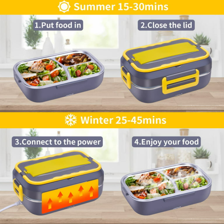 Livhil Electric Lunch Box, Portable Food Warmer, Heated Lunch Box, Lunch Warmer for Adults, 60W 1.8L 12V-24V 110V Portable Food Heater (White+Royal