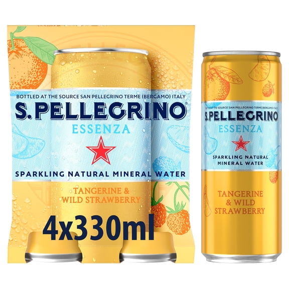 San Pellegrino Essenza Infused Sparkling Water Tangerine & Strawberry 4x330Ml, Imported from Britain