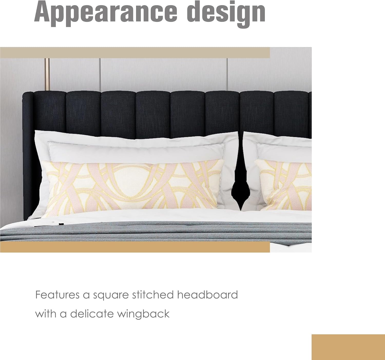 AGARTT Upholstered Platform Queen Size Bed Frame with Headboard Wooden Slats Support,Black Linen