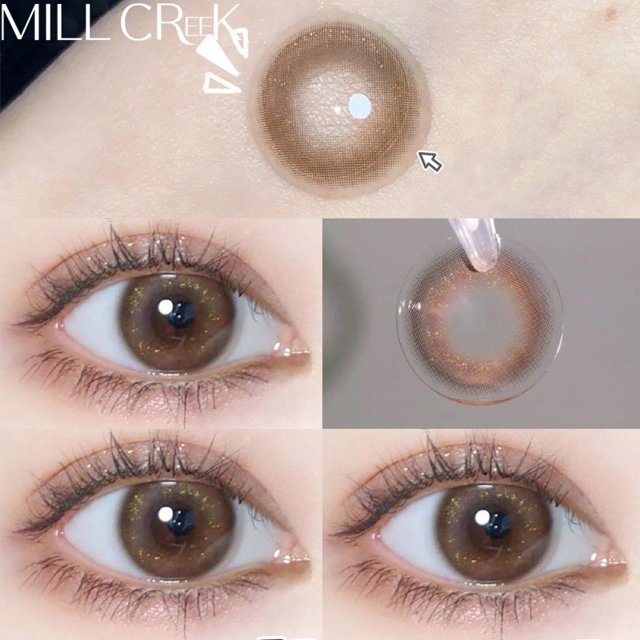 MILL CREEK-lentes de contacto de Color marrón para miopía, lentes con dioptrías para agrandar, maquillaje de potencia cosmética brillante para ojos, uso anual