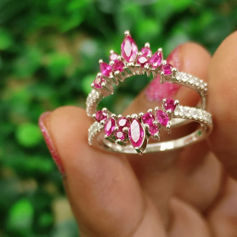 Marqusie and Round Cut Ruby and Diamond Wedding Ring