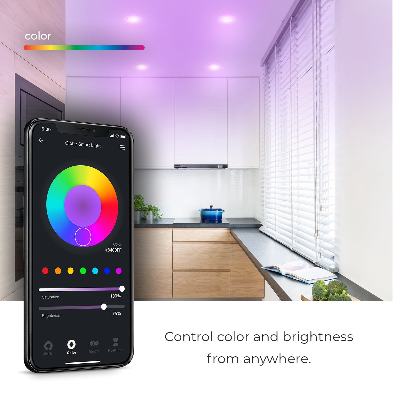 Globe Electric Smart 4" Swivel LED Multicolor Recessed Lighting 2-Pack, Voice Activated, 9W, 50467