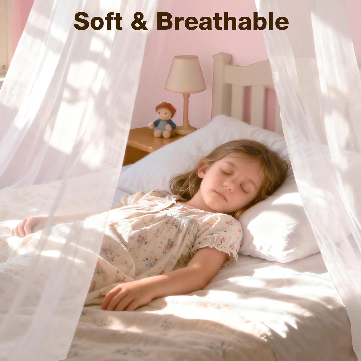 White Bed Canopy for Girls,Kids Princess Round Dome Bed Curtain, Dreamy Mosquito Netting for Girls, Bedroom Accessories, Ceiling Tent