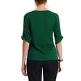 thumbnail image 3 of INSPIRE CHIC Women's Pleated Short Sleeve Square Work Blouse Top XS Dark Green, 3 of 7