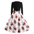 thumbnail image 3 of Women's Halloween Dress Spider Printed Long Sleeve Horror Dresses Skeleton Cocktail V-Neck Scary Tea Length Dress with Belt 3XL, 3 of 6