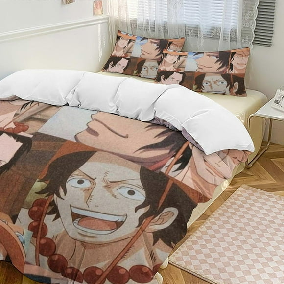 Bh183 PortgasD Ace Bed Duvet Cover Funny Anime Cartoon Bedding Sets Lightweight 3 Piece Comforter Sets, 1 Duvet Cover And 2 Pillowcases ka183(Single135x200cm)