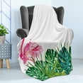 thumbnail image 4 of Tropical Soft Flannel Fleece Throw Blanket, Exotic Nature Botanical Artwork Leaves and Flamingo Watercolors Print, Cozy Plush for Indoor and Outdoor Use, 70" x 90", Green Pink Blue, by Ambesonne, 4 of 5