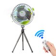 thumbnail image 1 of Ventilador de trípode multifuncional Ventilador de iluminación portátil para acampar Control remoto inteligente Temporización Rotación de 360 grados Ventilador pequeño colgante 3 velocidades Batería r, 1 of 8