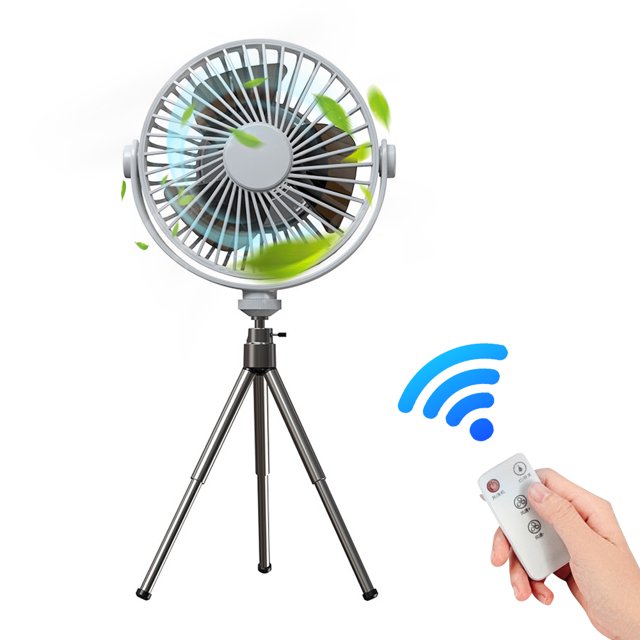 Ventilador de trípode multifuncional Ventilador de iluminación portátil para acampar Control remoto inteligente Temporización Rotación de 360 grados Ventilador pequeño colgante 3 velocidades Batería r