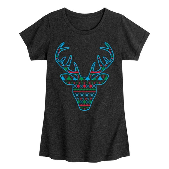 Instant Message - Pixel Sweater Deer Christmas - Toddler & Youth Girls Short Sleeve Graphic T-Shirt