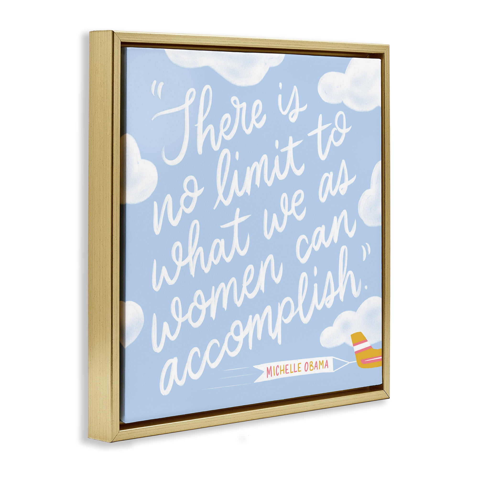 Stupell Industries Women Accomplishment Quote Text & Numbers Painting Gold Floater Framed Canvas Art Print Wall Art, 25 x 25