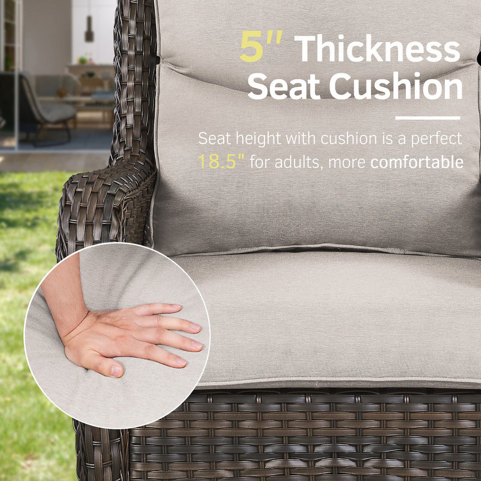 PARKWELL 3-Piece Patio Wicker Chairs Swivel Rocker Set,Outdoor High Back Swivel Glider Rocking Lounge Chairs with Side Table for Patio Deck Garden,Brown/Beige