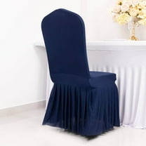 Efavormart Navy Blue 1-Piece Stretch Fitted Ruffle Pleated Skirt Banquet Chair Cover