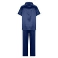 thumbnail image 4 of Tbopshirt Pajamas for Women Clearance,Women's Silk Satin Pajama 2 Piece Outfits Short Sleeve Crop Top And Wide Leg Pants Set With Pockets,Womens Pajama Sets,Summer Savings Deals, 4 of 5
