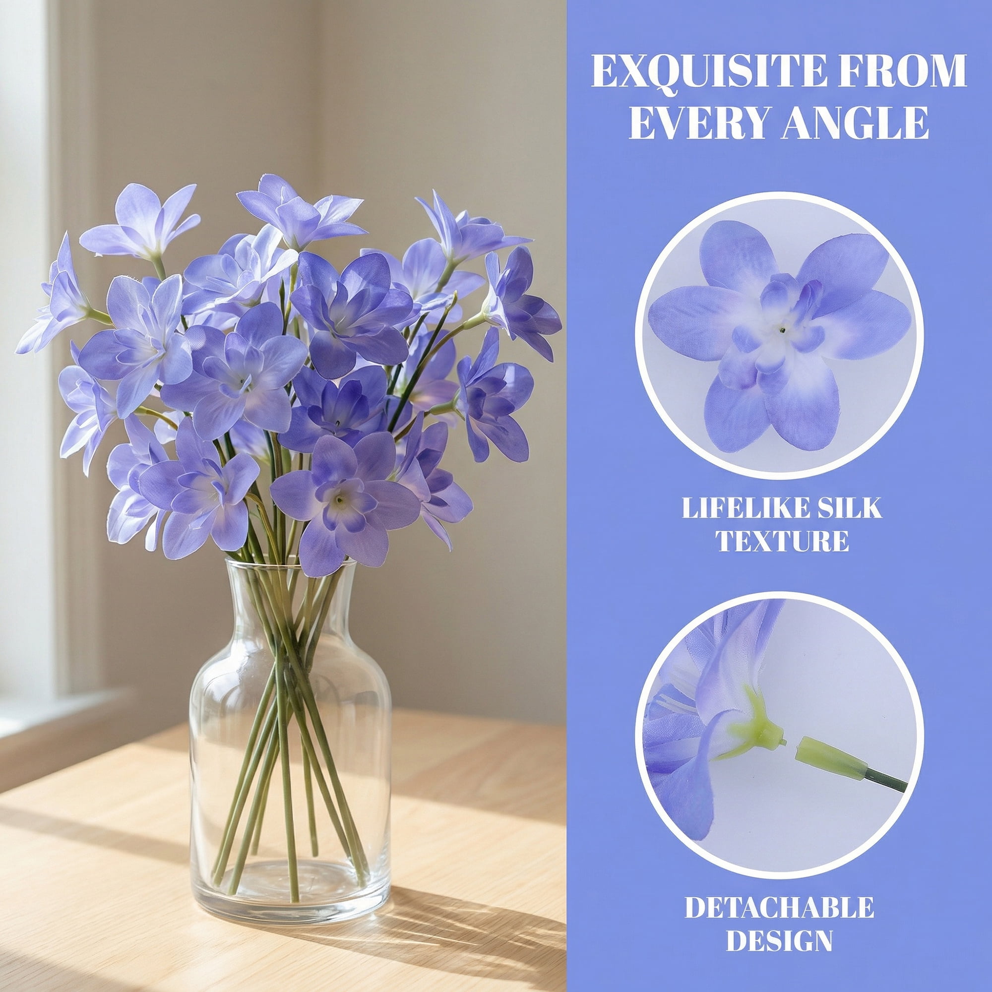 Unique Bargains Artificial Orchid Flowers Detachable HeadsSilk Phalaenopsis Blue 5.9 in