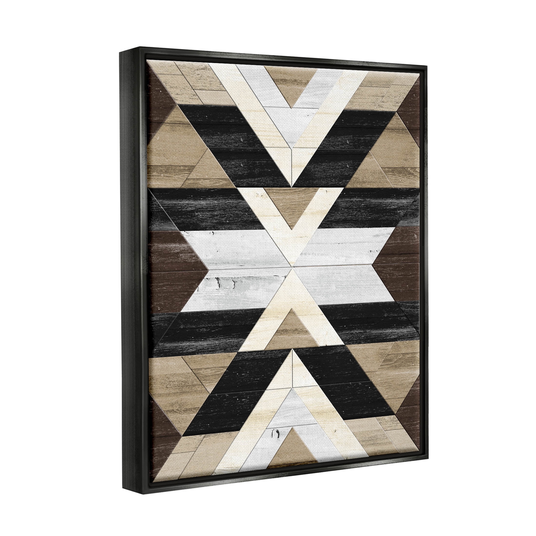 Rustic Linear Aztec Shapes Abstract Graphic Art Jet Black Framed Art Print Wall Art