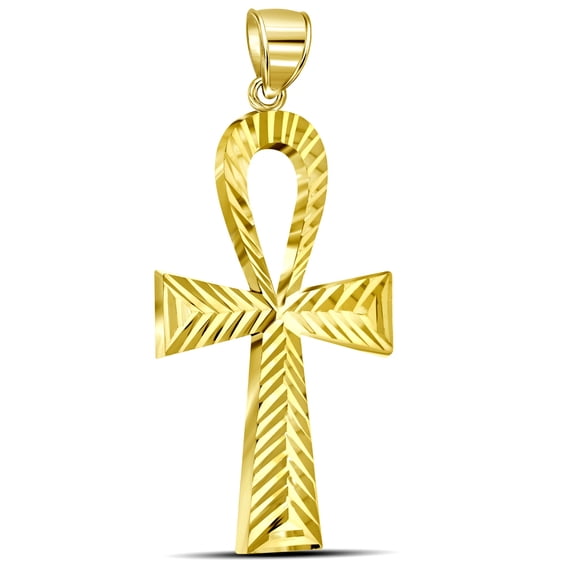10k Yellow Gold Mens Ankh Cross Egyptian Religious Charm Pendant Pendant Necklace for Men