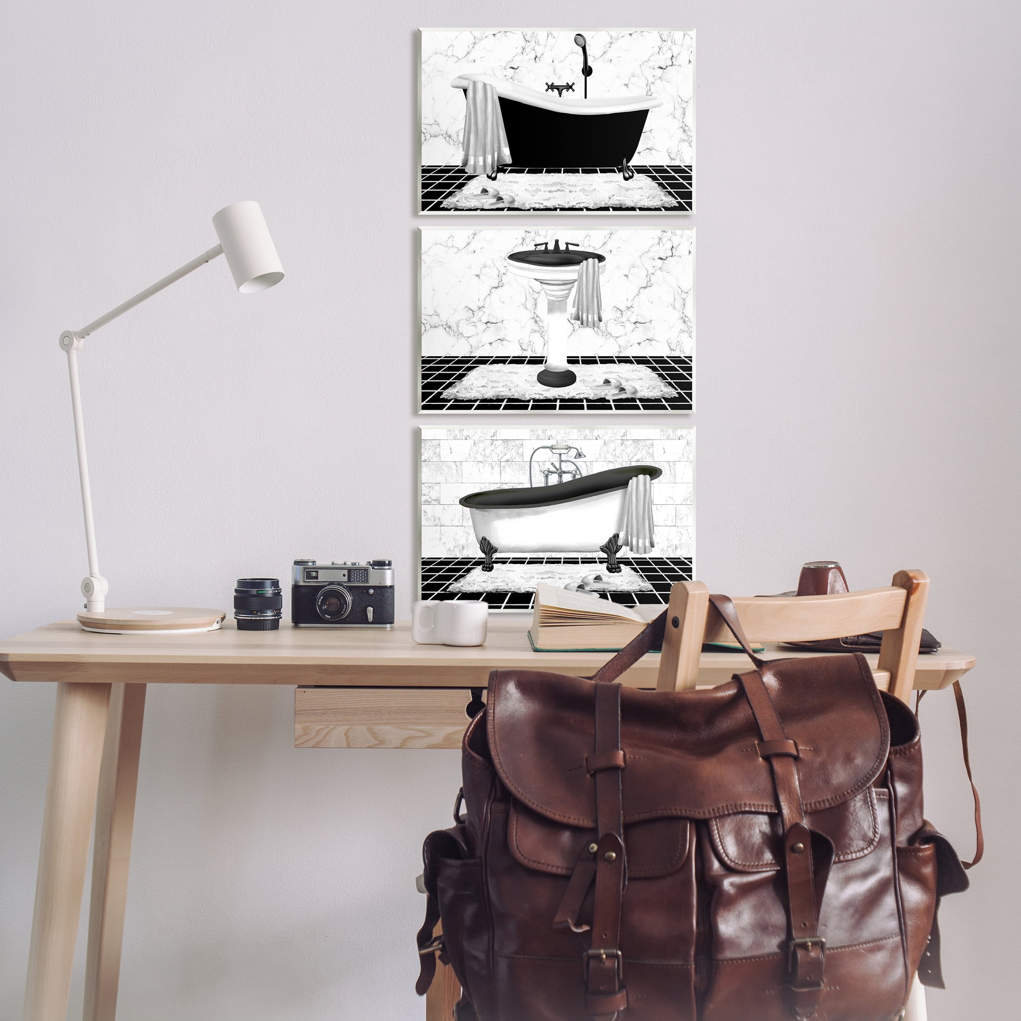 Stupell Industries Modern Marble Bathroom Typography Painting Unframed Art Print Wall Art, 19 x 13, Set of 3