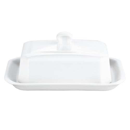 Creative Porcelain Butter Dish with Lid Multifunction Square Sealed Butter Box for Soft Butter and Cheese,Dessert Container Tray,Suitable for Long and Narrow Butter,White-Style-2 