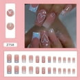 thumbnail image 2 of Press on Nails Medium Pink Fake Nails Heart Glitter Designs Glossy Glue on Nails Full Cover Rhinestone Acrylic False Nails 24PCS Cute Shiny Valentine's Day Gel Nails, 2 of 8