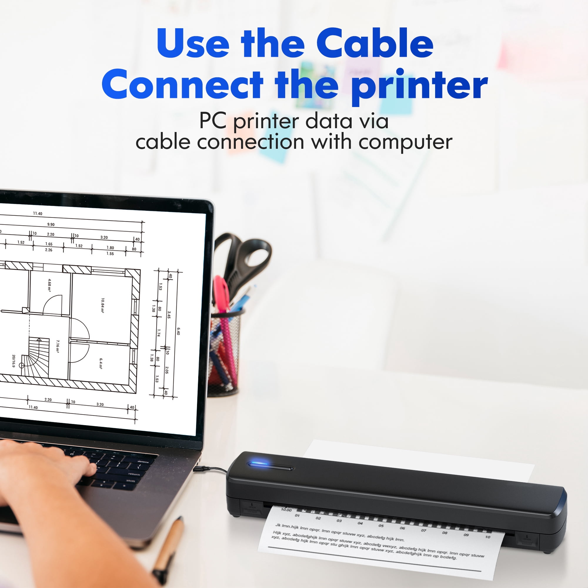Portable Printer Wireless For Travel, Thermal Printer Inkless, Small Compact Printer Support Folding Paper/rolling/tattoo paper, Work With Laptop Phone And Pad