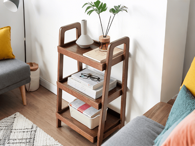 Walnut Ladder Bookshelf, 3-Tier Solid Oak Shelf,Storage Organizer Step Bookshelf for Study, Living Room, Bedroom and Hallway, Solid Wood Furniture