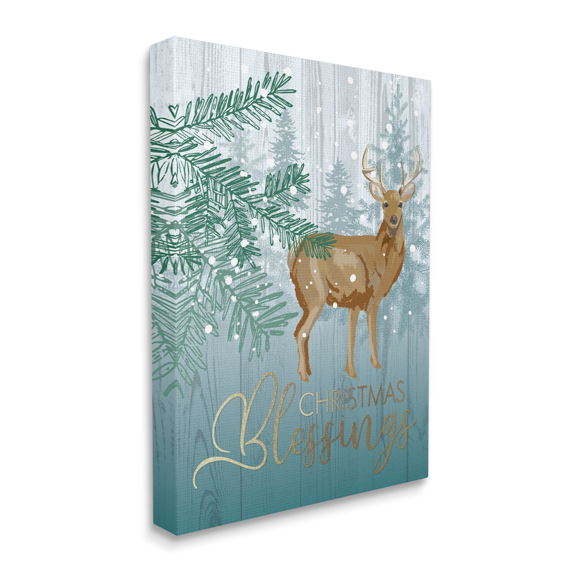 Christmas Blessings Deer & Fir Motif Glam Detail Animals & Insects Graphic Art Gallery-Wrapped Canvas Print Wall Art