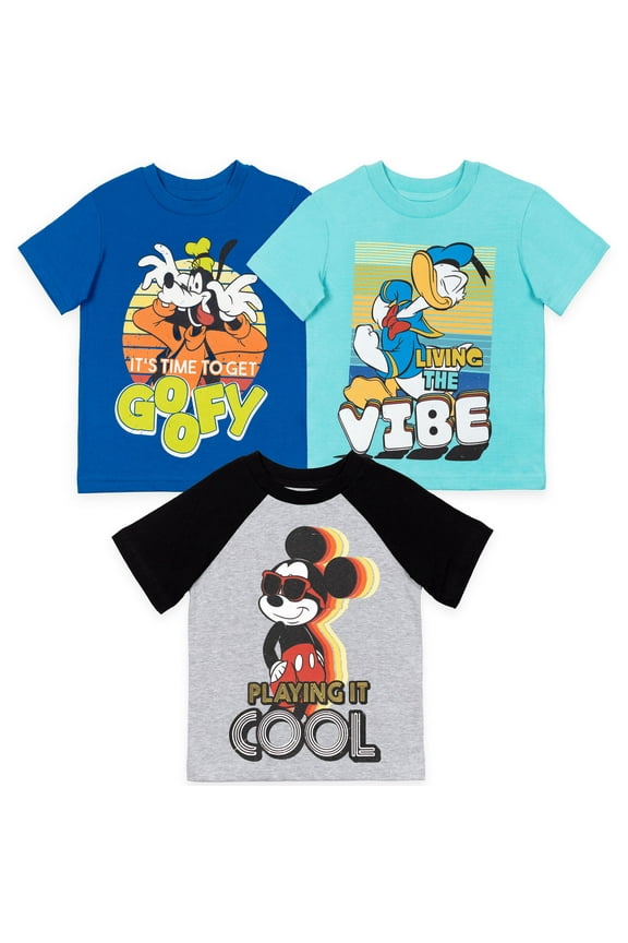 Mickey Mouse Goofy Donald Duck Toddler Boys 3 Pack T-Shirts Toddler to Big Kid