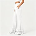 thumbnail image 5 of Flare Pants for Women Wide Leg Elastic Waist Loose Casual Pants Layered Ruffled Hem Pants with Pockets, L, 5 of 5