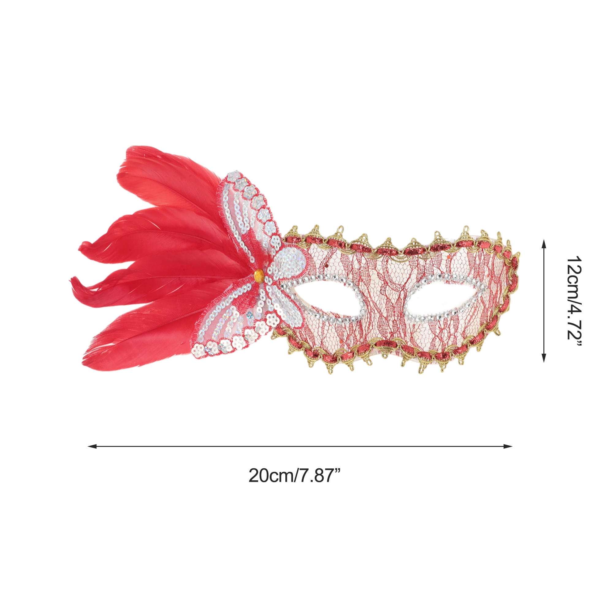 Unique Bargains Elegant Side Feather Masquerade Half Face Party Mask Red