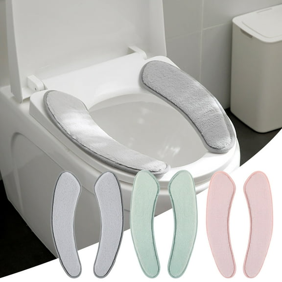 VWRXBZ Toilet Seat Cover, 14.9x4.3 Inch Thickened Pad Two Piece Adhesive Rainproof Toilet Seat Cover Washable Toilet Seat Pad Reusable Winter Accessory