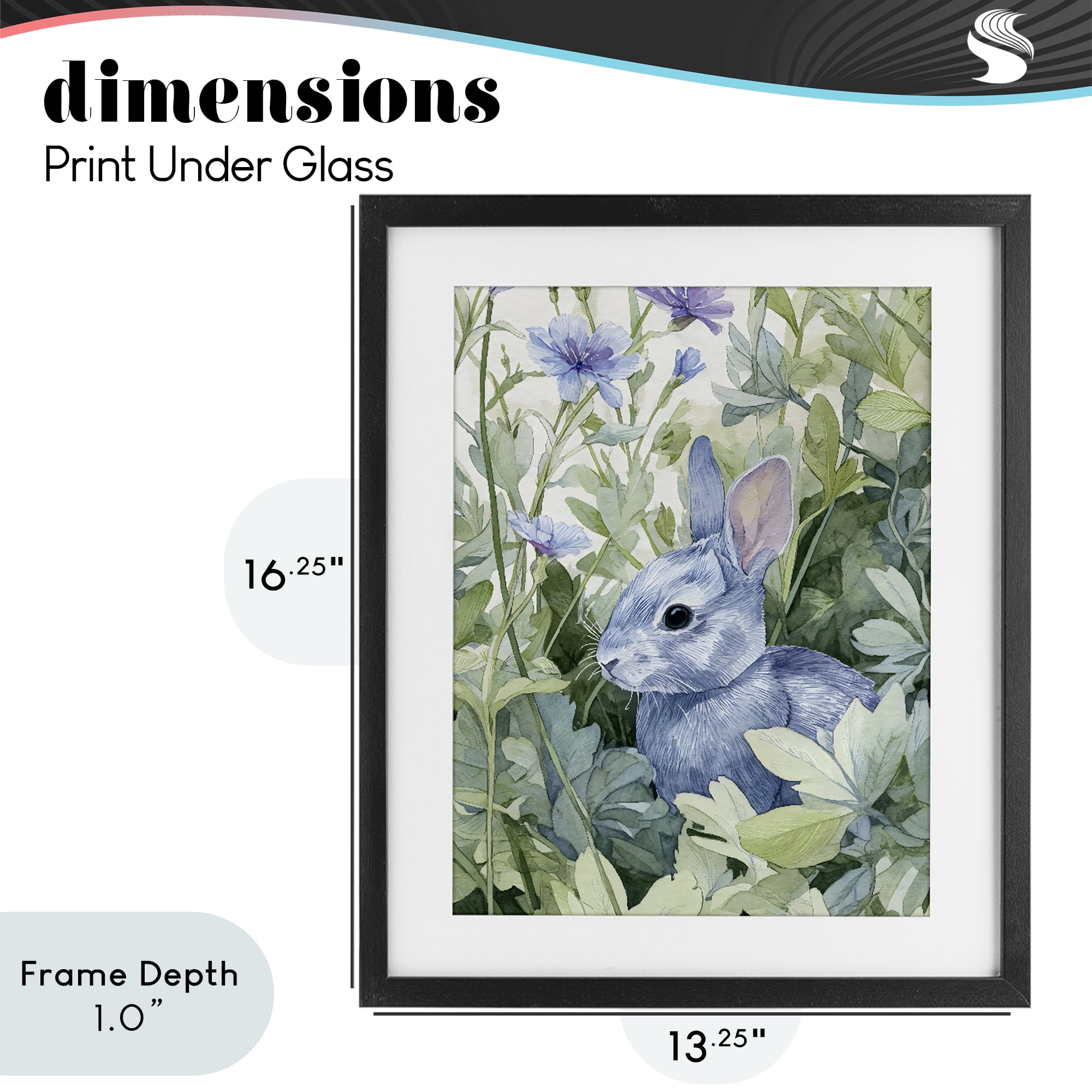 Stupell Industries Blue Bunny Among Leaves Black Framed Print Under Glass, design by Franklyn Gregory