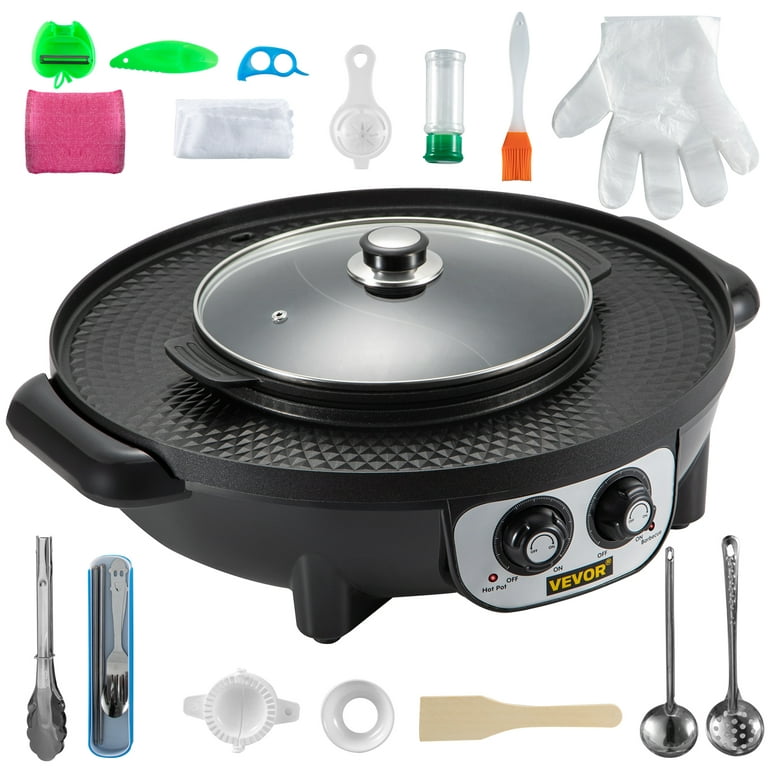 Newest 4 in 1 Hot Pot Electric with Grill and Frying Basket, Independent Dual Temperature Control, Fast Heating for Korean BBQ, Simmer, Boil, Fry
