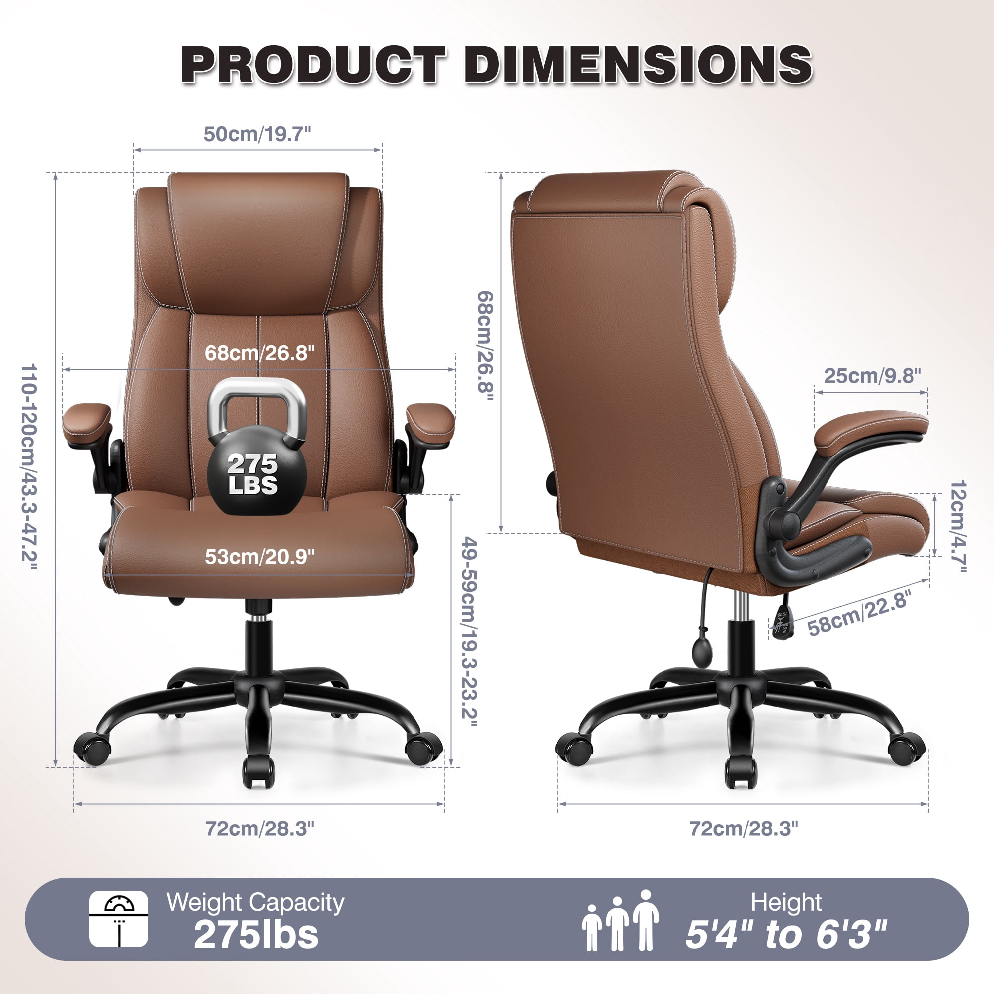 Primy Ergonomic Office Chair with Adjustable Air Lumbar, Home Desk Computer Chair, Leather High-Back Executive Chairs with Flip-Up Arms, Rocking Swivel Comfort