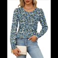 thumbnail image 2 of Blusas Plisadas de Larga Abullonada para Mujer, Cuello Redondo, Elegantes, Informales, Holgadas, para Invierno y . Flores Azules XL, 2 of 5