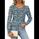 thumbnail image 2 of Blusas Plisadas de Larga Abullonada para Mujer, Cuello Redondo, Elegantes, Informales, Holgadas, para Invierno y . Flores Azules L, 2 of 5